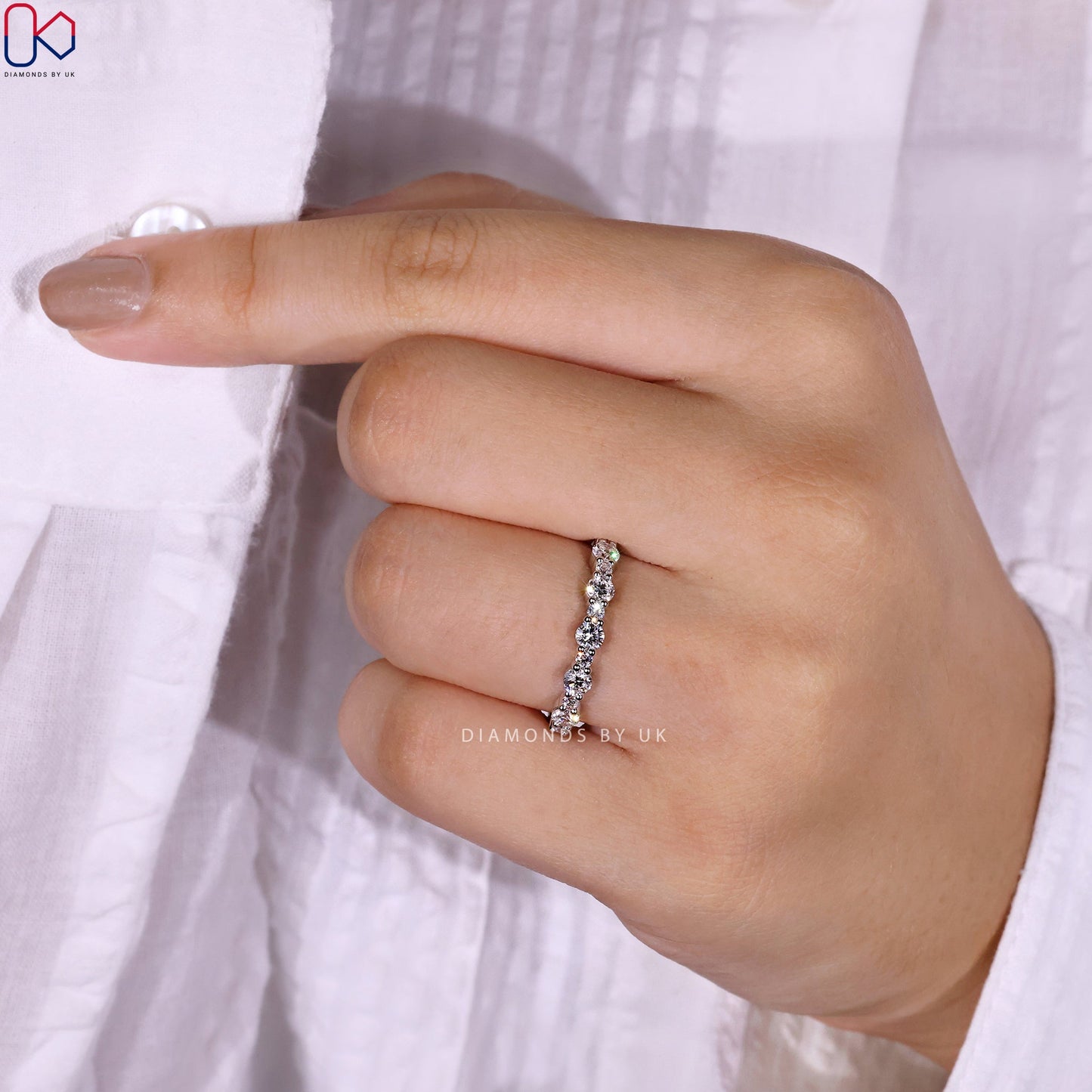 White Gold Diamond Band - Round Cut Diamond