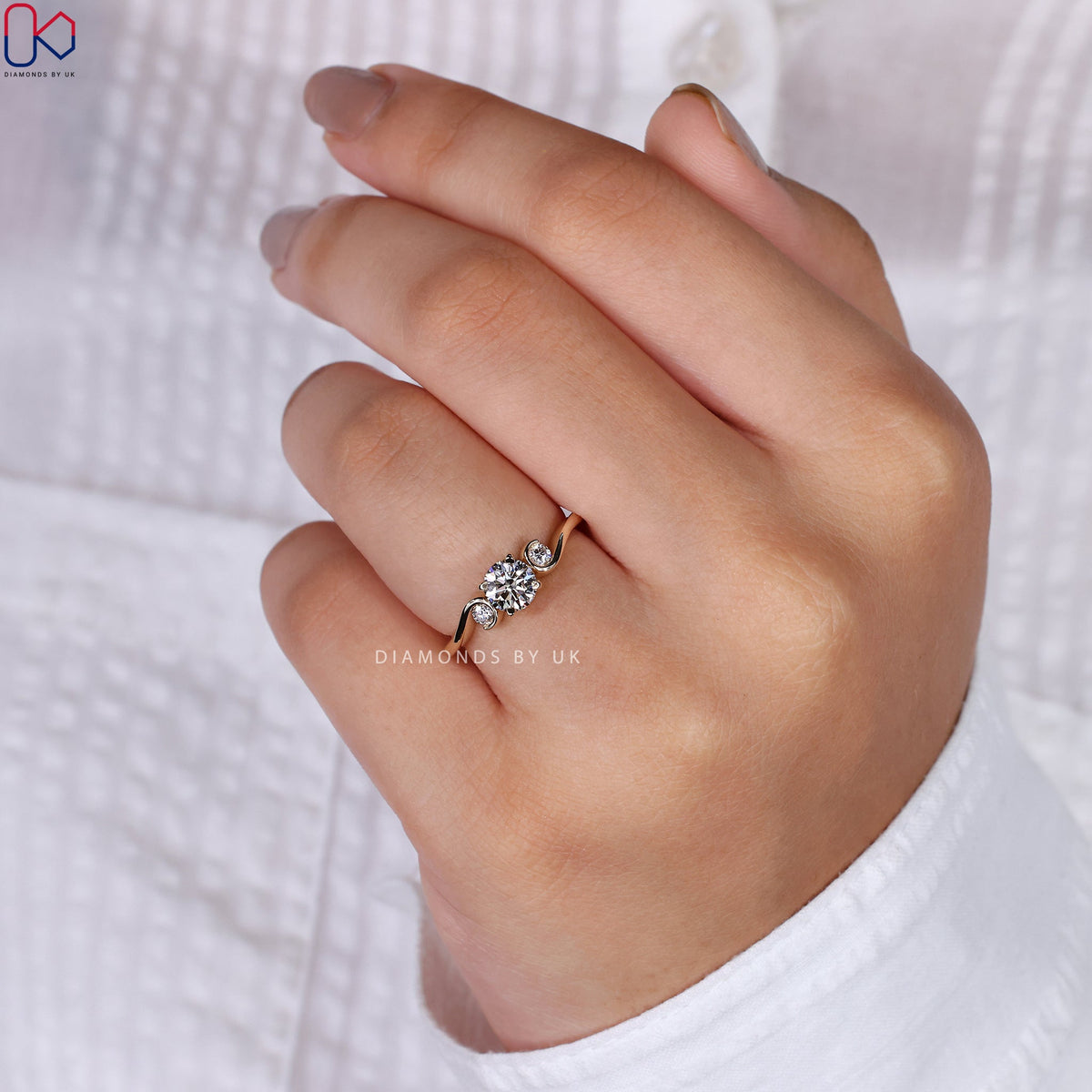 3 Diamond Engagement Ring - Round Diamond