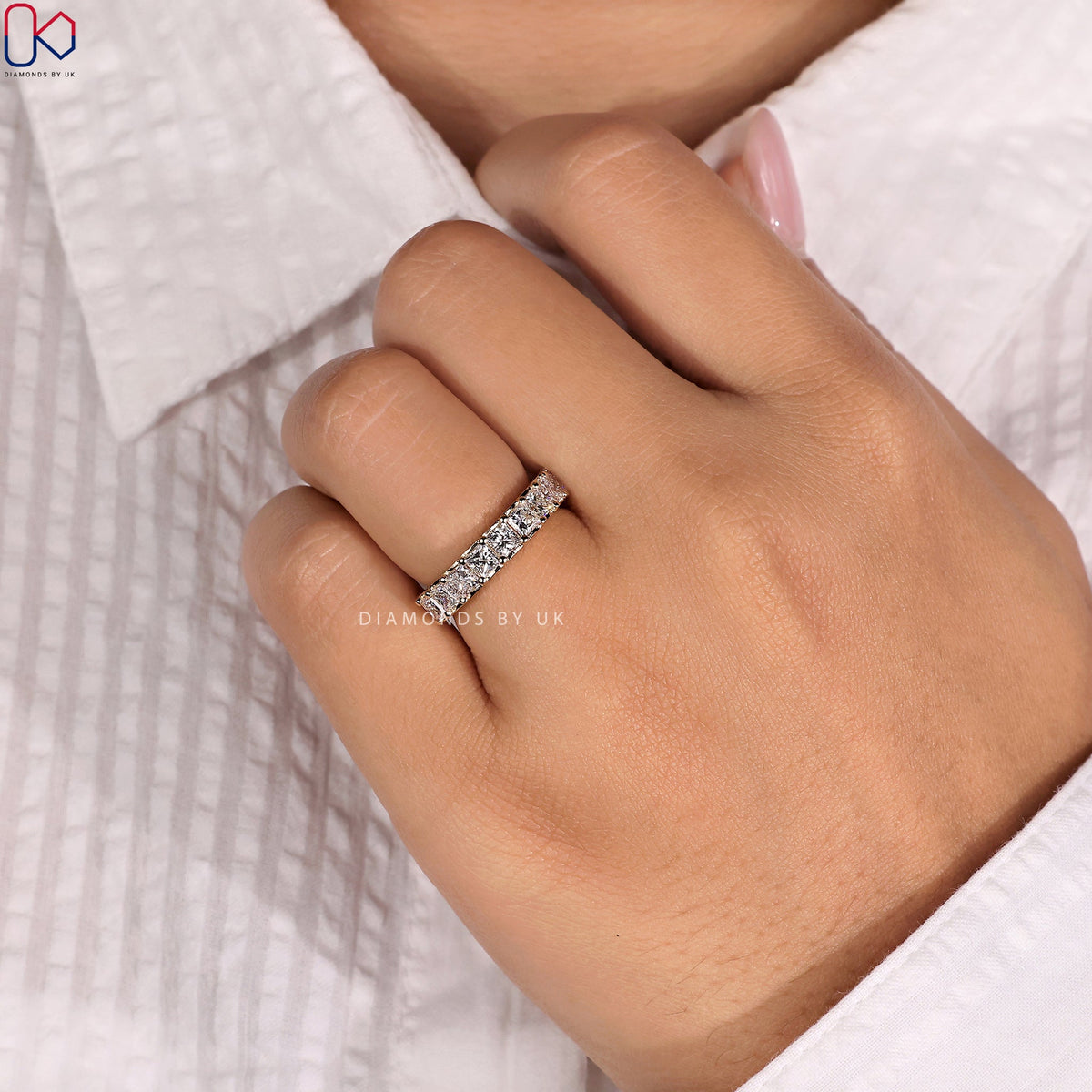 Princess Cut Eternity Band – Half Eternity Style