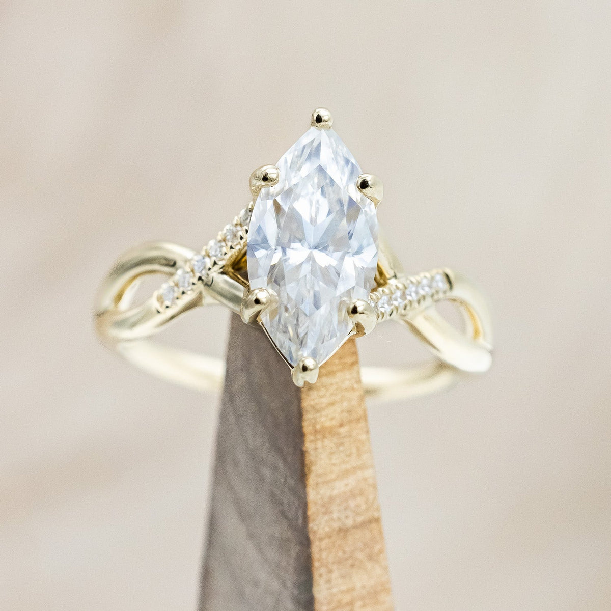 "Roslyn" - Marquise Cut Moissanite Engagement Ring With Diamond Accents
