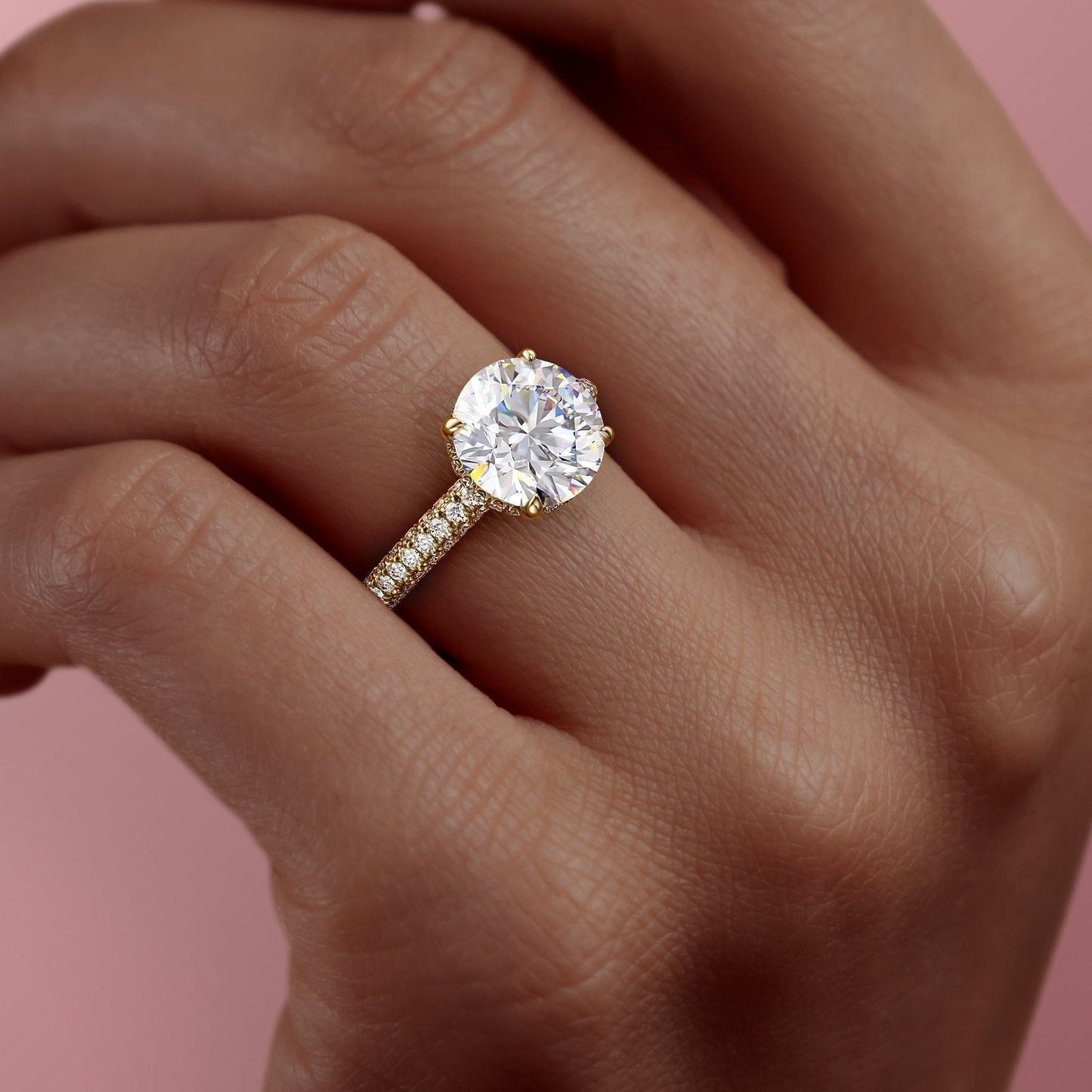 Gossamer Solarii Moissanite 2.0ct Round Cut 925 Sterling Silver Pave Engagement Ring