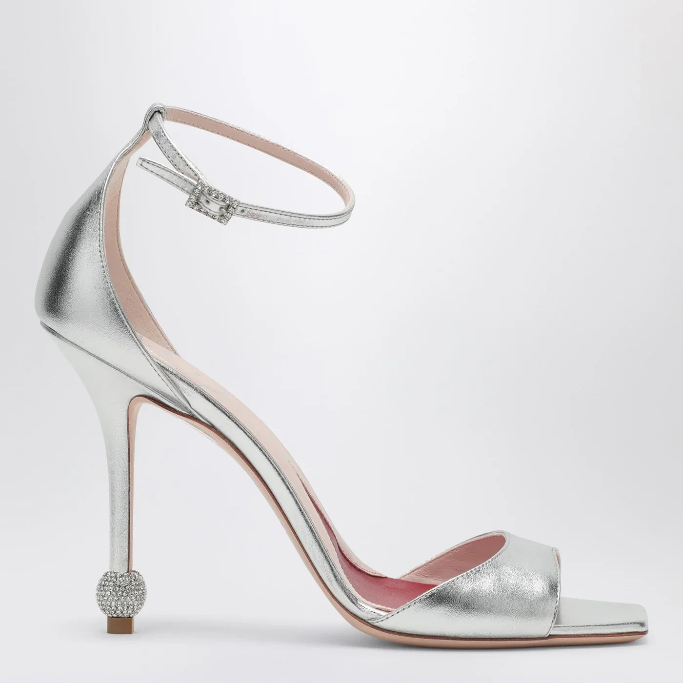 ROGER VIVIER - Silver sandal with jewelled heel