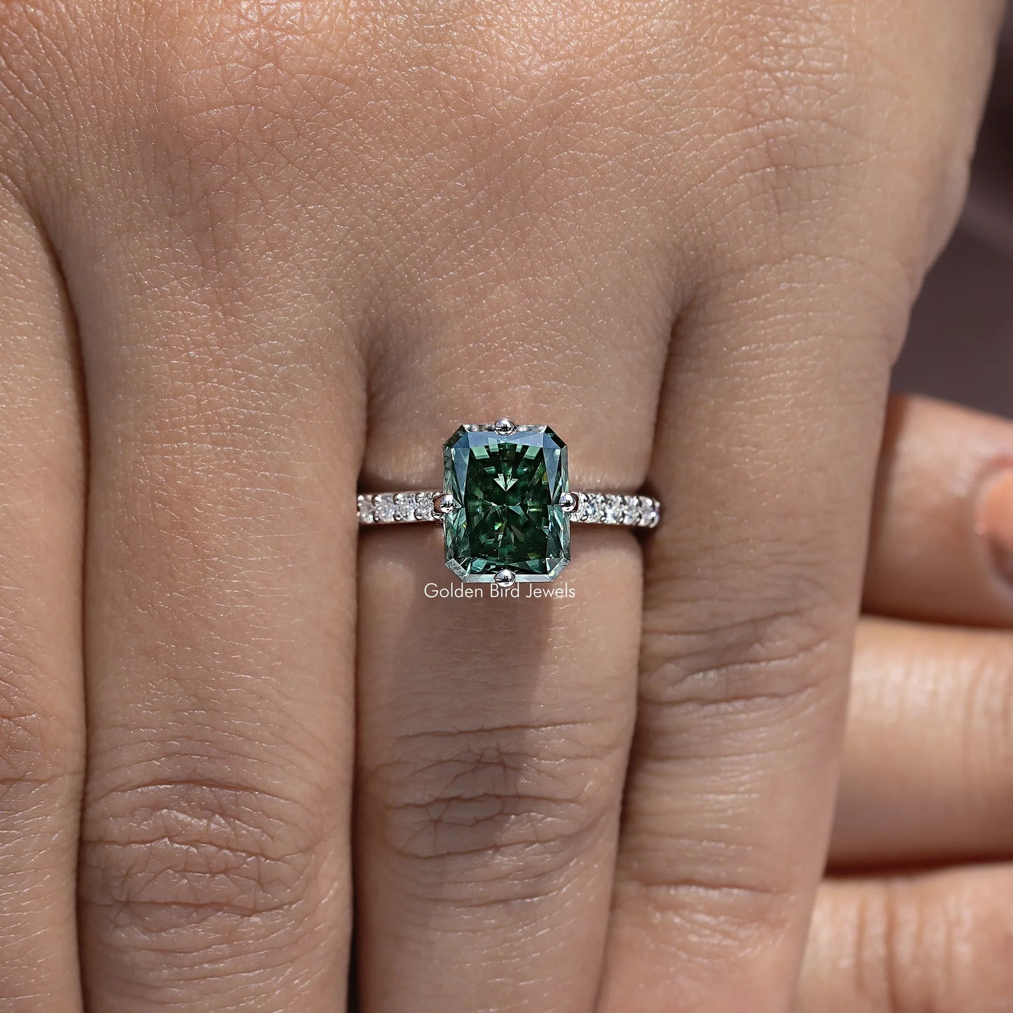 Radiant Cut Moissanite Solitaire Accent Wedding Ring
