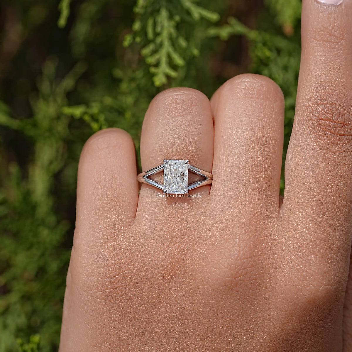 Radiant Cut Moissanite Split Shank Engagement Ring