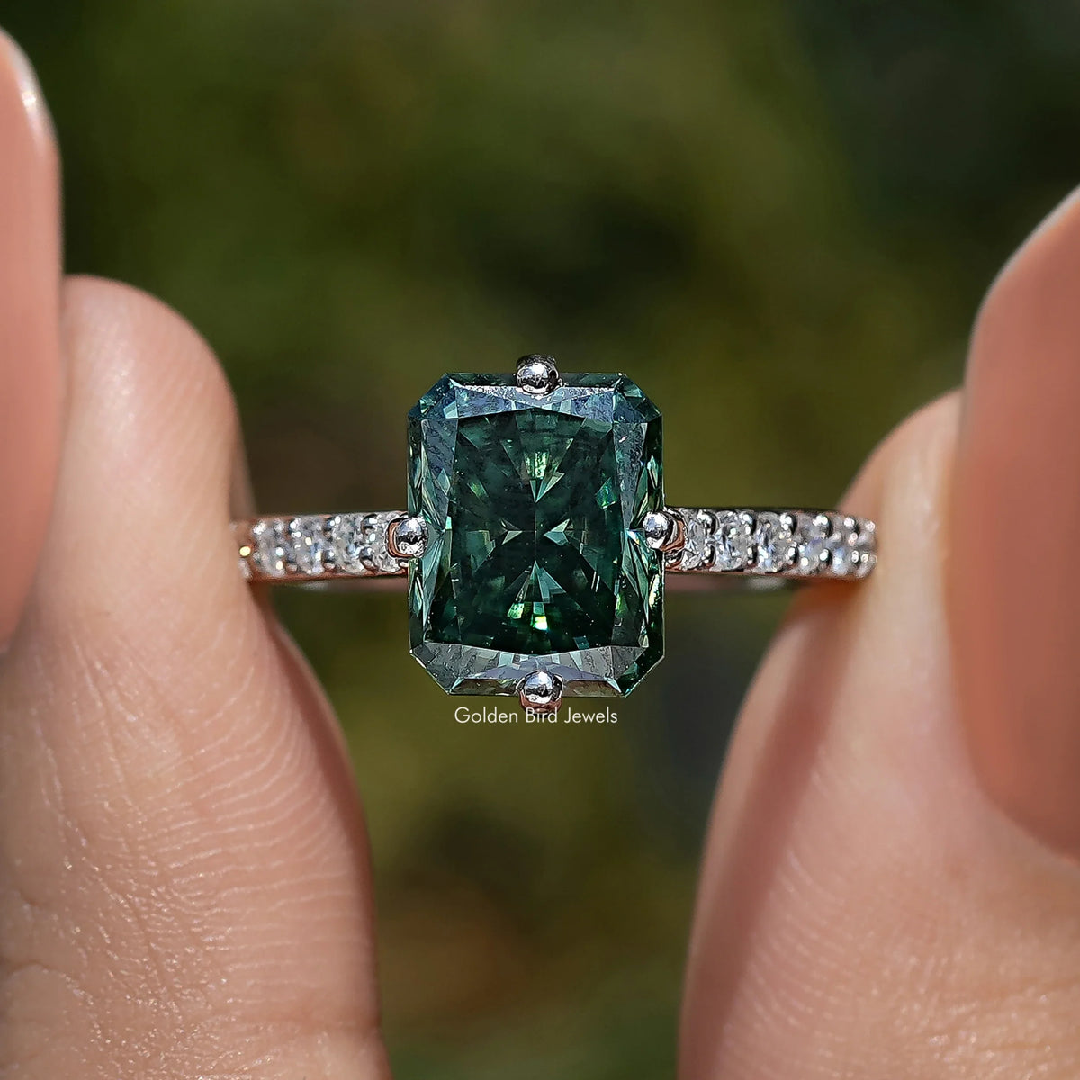 Radiant Cut Moissanite Solitaire Accent Wedding Ring