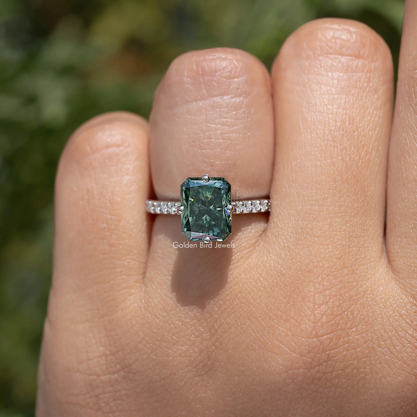 Radiant Cut Moissanite Solitaire Accent Wedding Ring