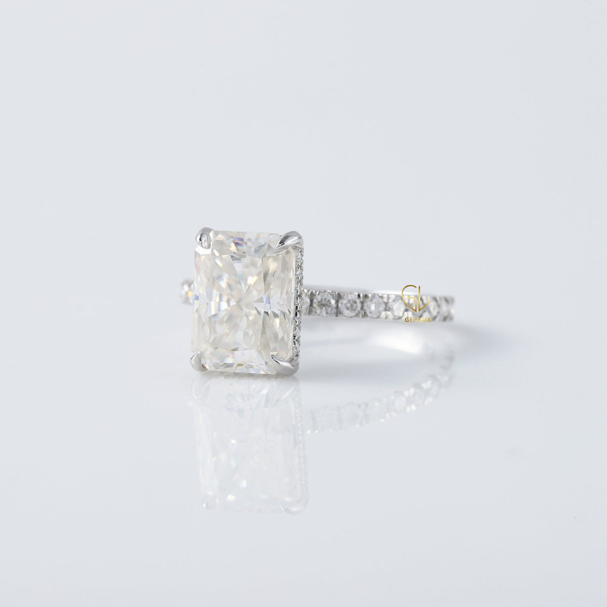 Radiant Cut Moissanite Diamond Hidden Halo Engagement Ring