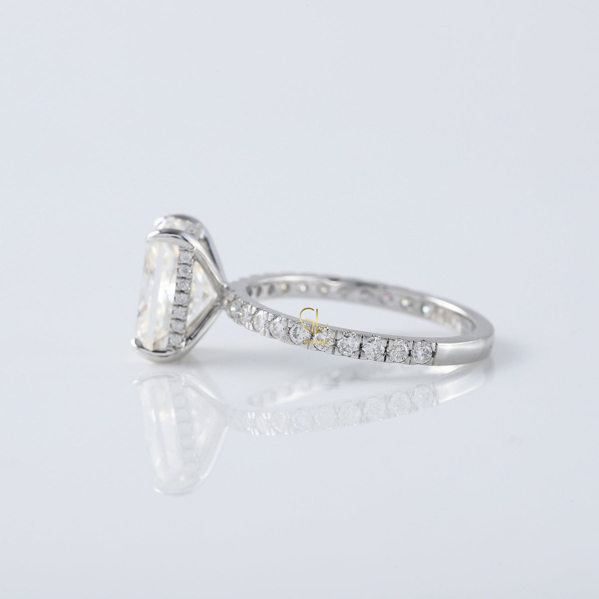 Radiant Cut Moissanite Diamond Hidden Halo Engagement Ring