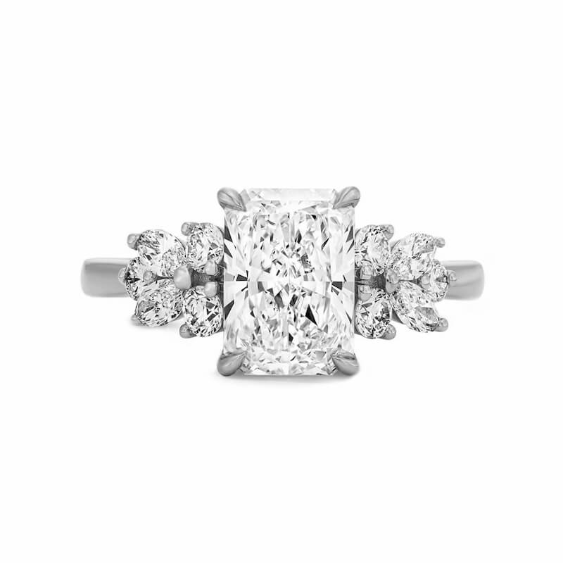 Radiant Cut Moissanite Marquise And Round Cluster Accents Engagement Ring