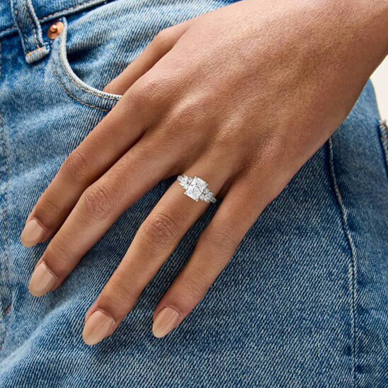Radiant Cut Moissanite Marquise And Round Cluster Accents Engagement Ring