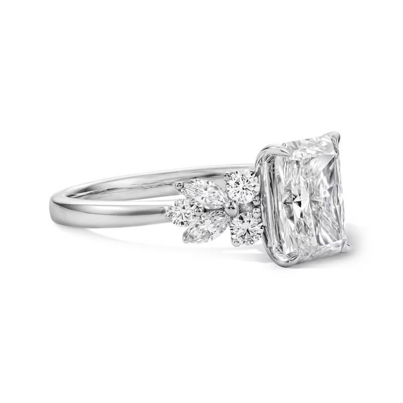 Radiant Cut Moissanite Marquise And Round Cluster Accents Engagement Ring