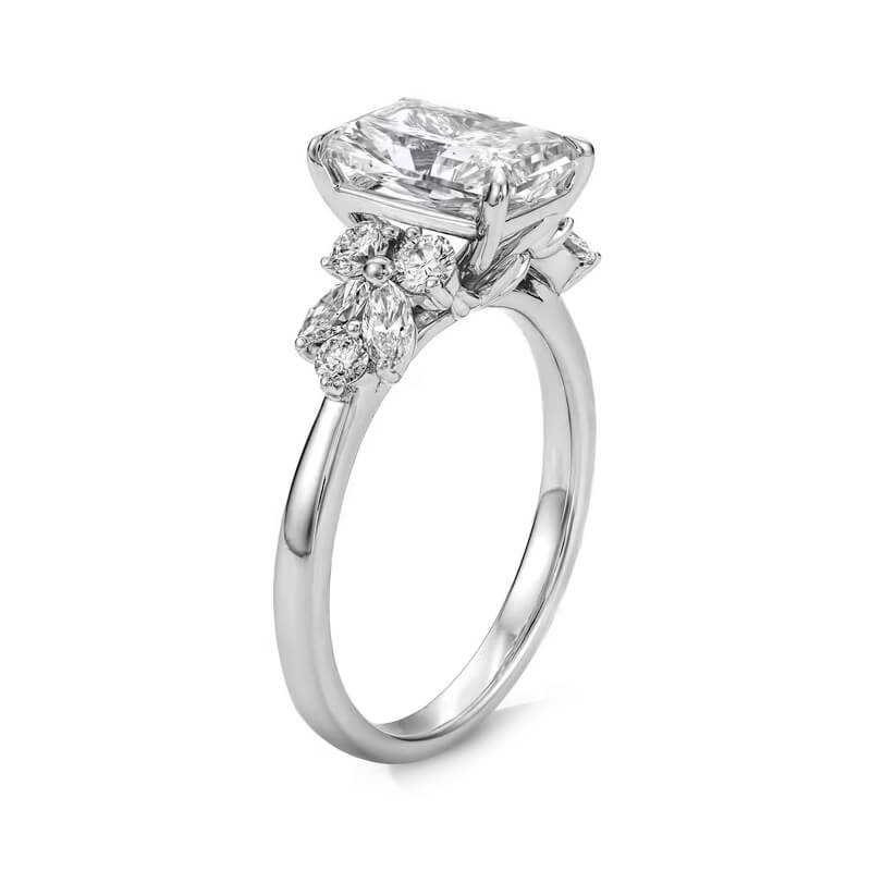 Radiant Cut Moissanite Marquise And Round Cluster Accents Engagement Ring