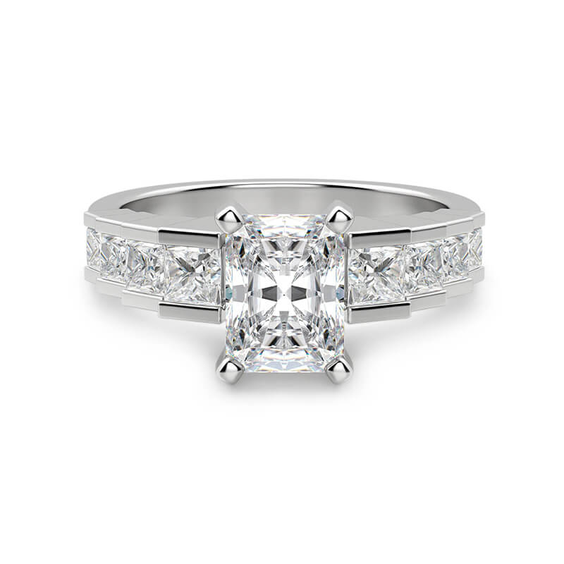 Radiant Cut Moissanite Staircase Channel Set Engagement Ring