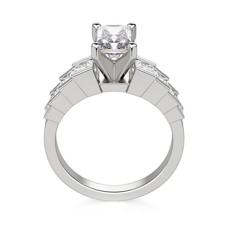 Radiant Cut Moissanite Staircase Channel Set Engagement Ring