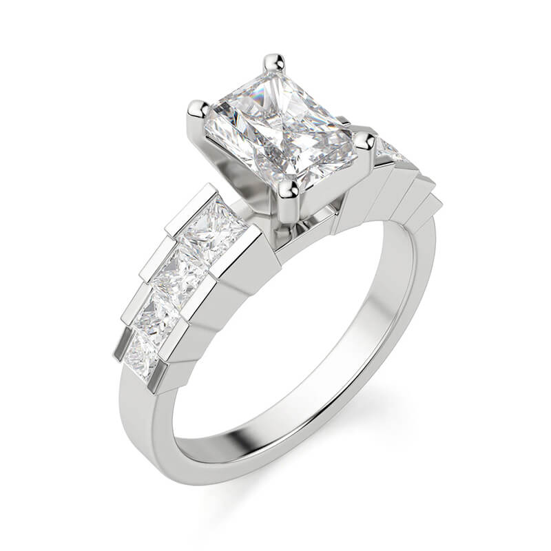 Radiant Cut Moissanite Staircase Channel Set Engagement Ring