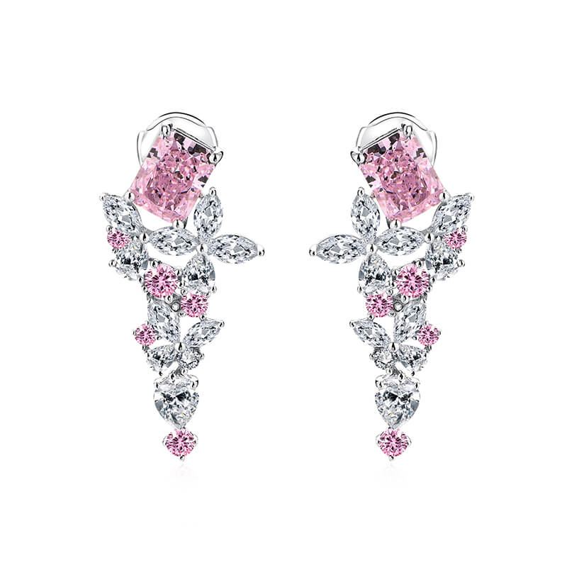 Radiant Cut Sapphire Cluster Drop Earrings In Sterling Silver