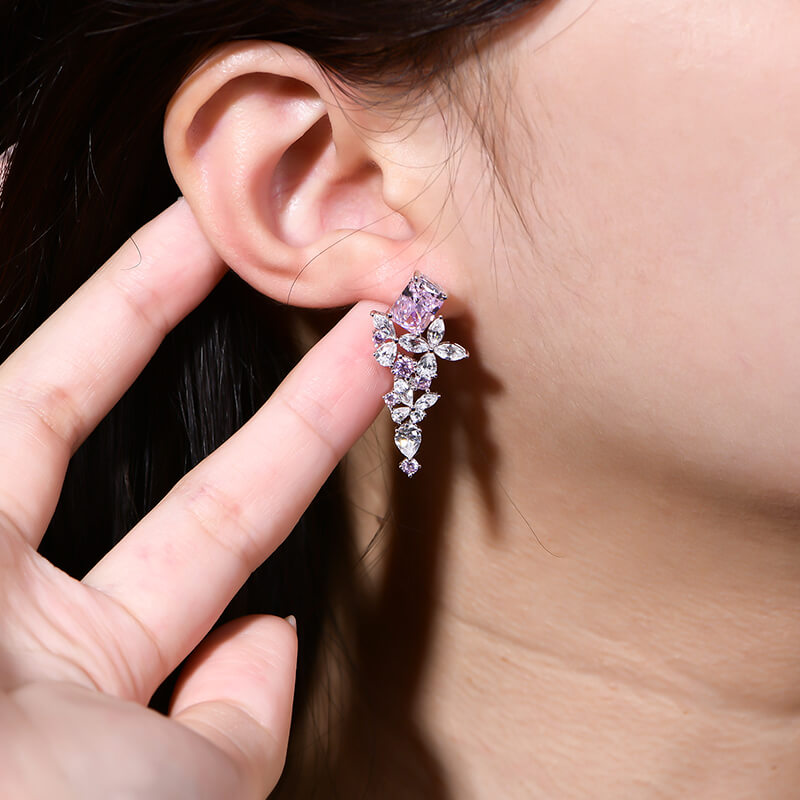 Radiant Cut Sapphire Cluster Drop Earrings In Sterling Silver