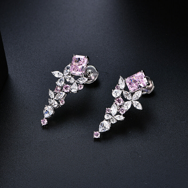 Radiant Cut Sapphire Cluster Drop Earrings In Sterling Silver