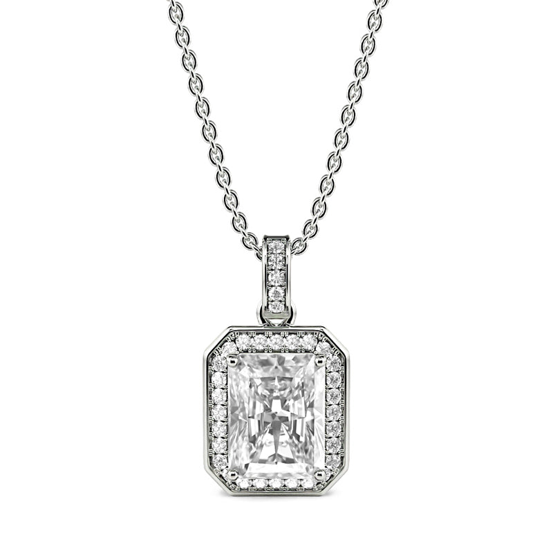 Radiant Moissanite Pave Pendant Necklace in Sterling Silver
