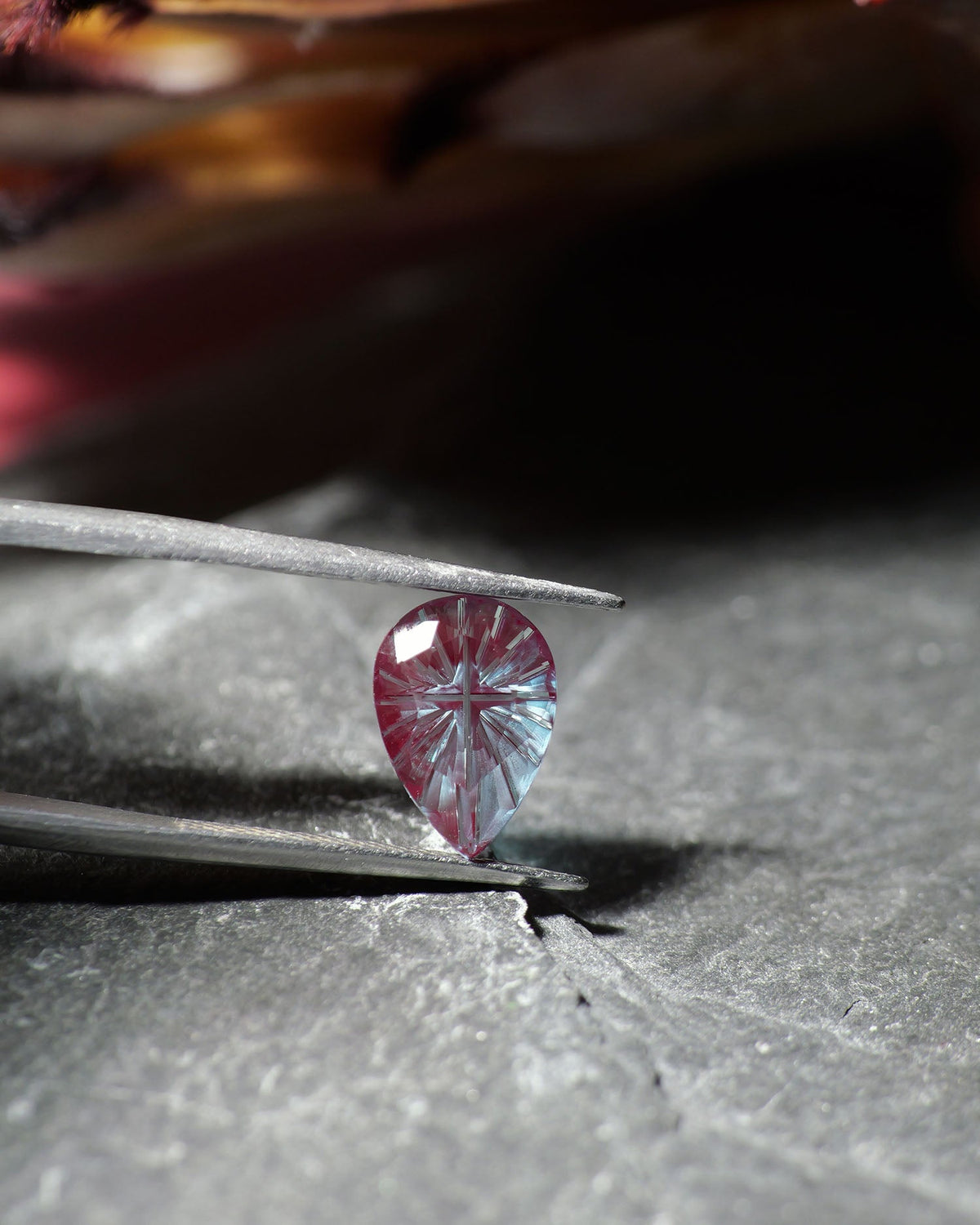 Fantasy cut alexandrite | lab grown, color changing, teal purple, pear-cut, 10x7mm, 2ct