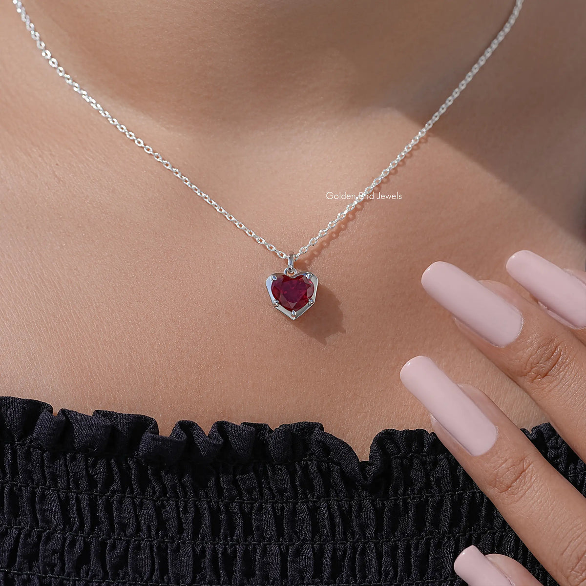 Red Ruby Heart Cut Gemstone Solitaire Necklace