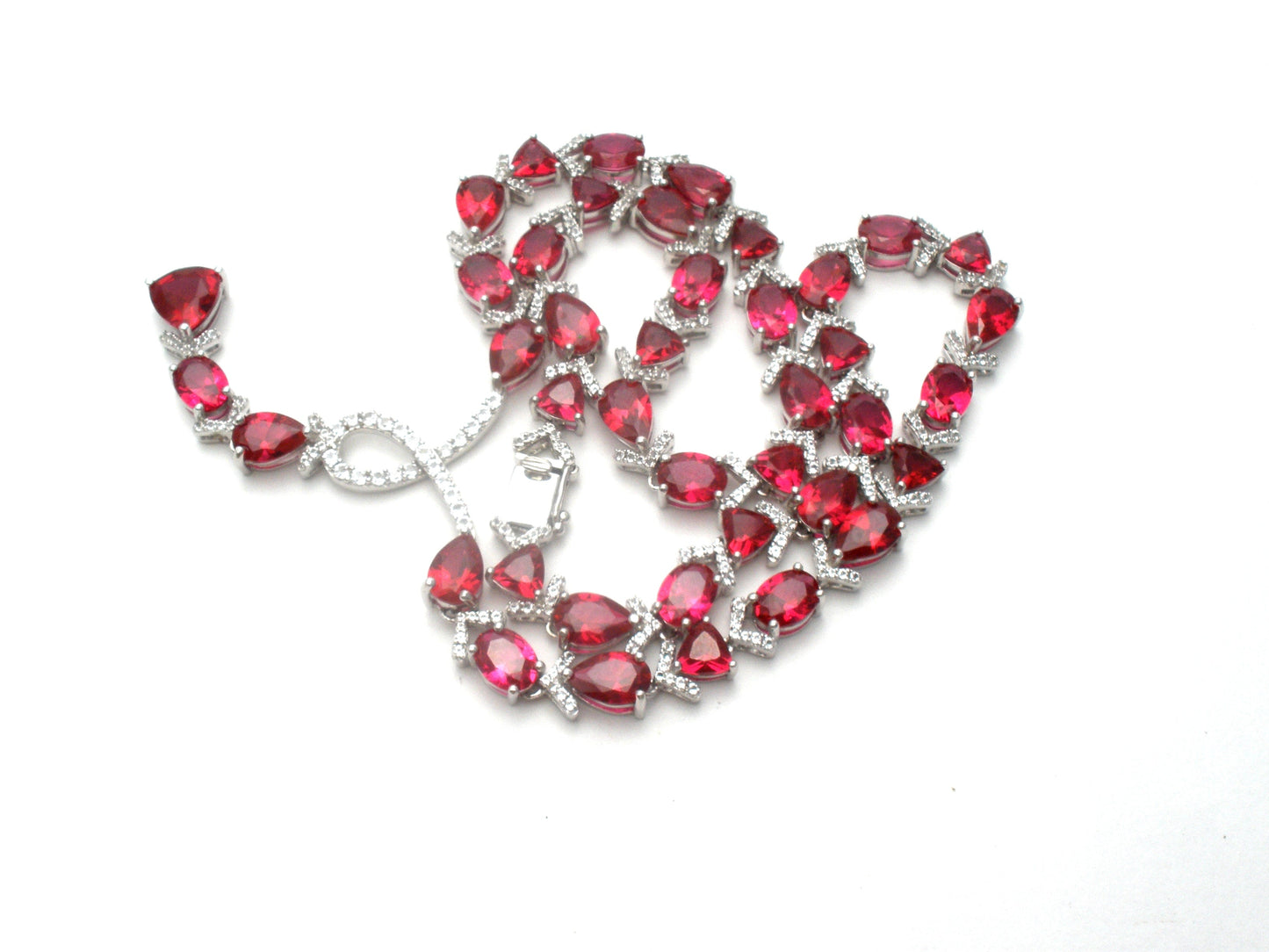 Red Cubic Zirconia Runway Necklace 18"