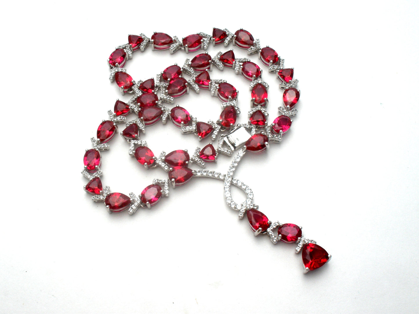 Red Cubic Zirconia Runway Necklace 18"