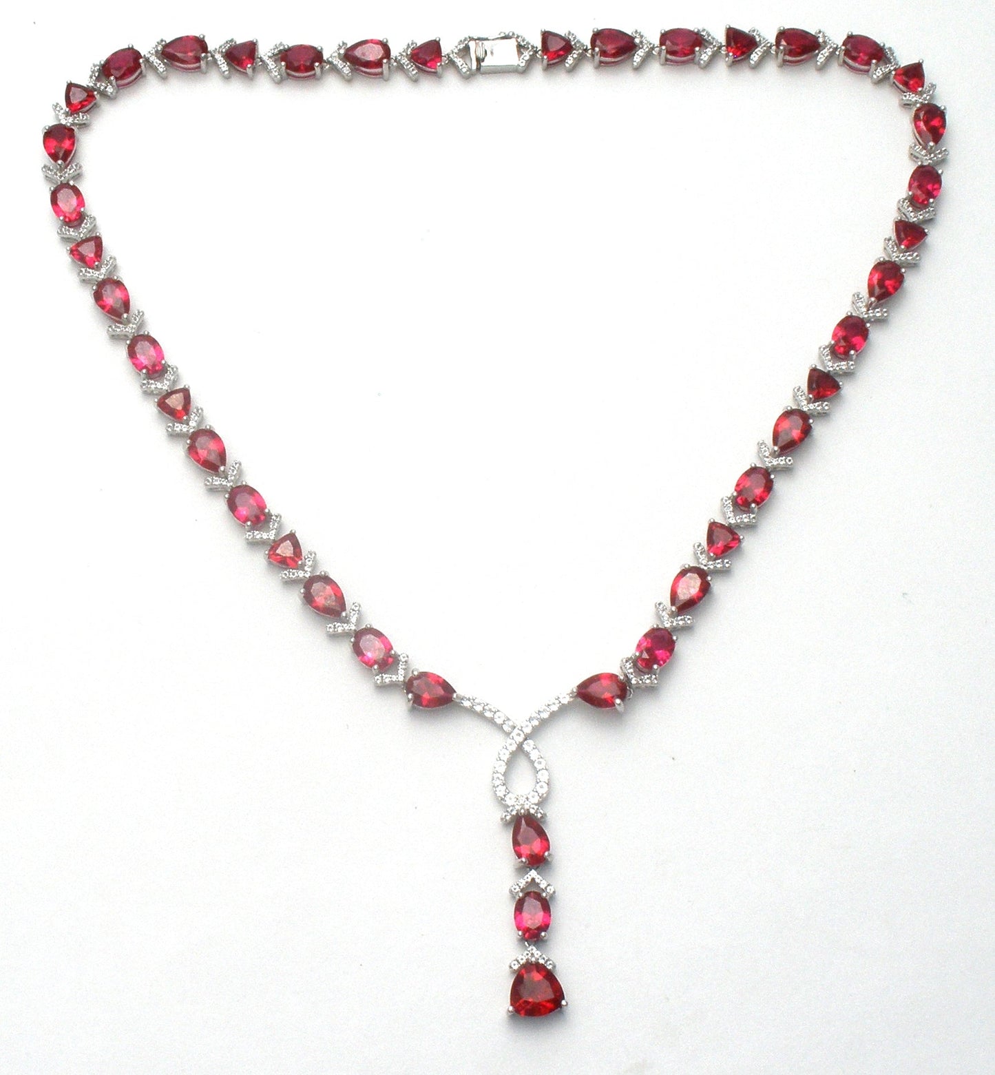 Red Cubic Zirconia Runway Necklace 18"