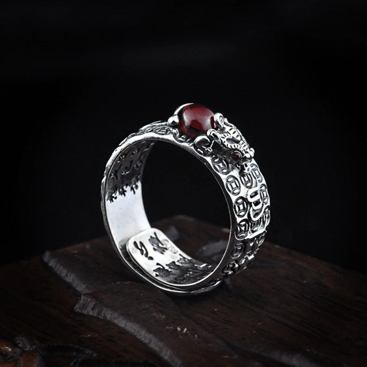 Red Garnet Stone Mantra Ring