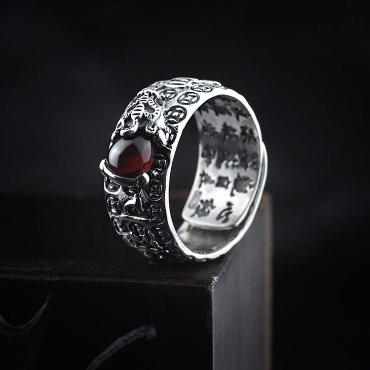 Red Garnet Stone Mantra Ring