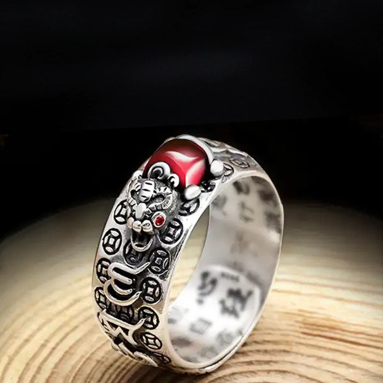 Red Garnet Stone Mantra Ring