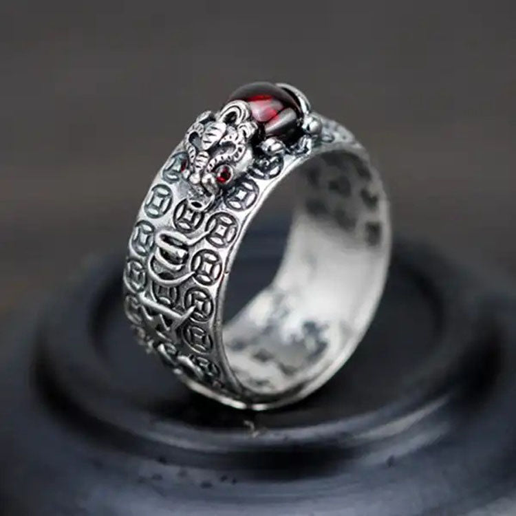 Red Garnet Stone Mantra Ring