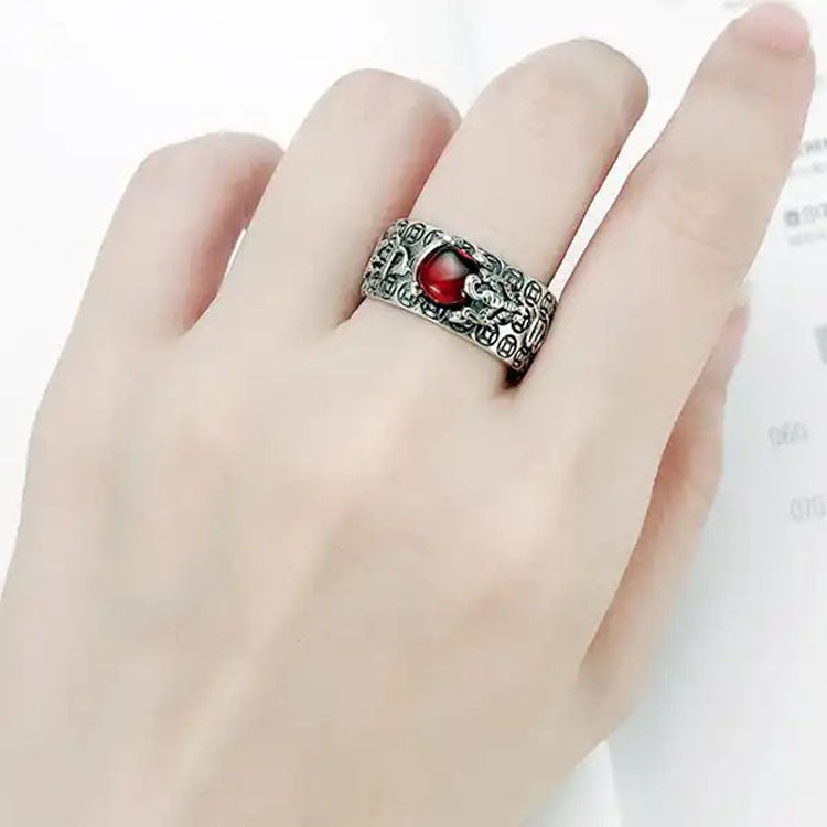 Red Garnet Stone Mantra Ring