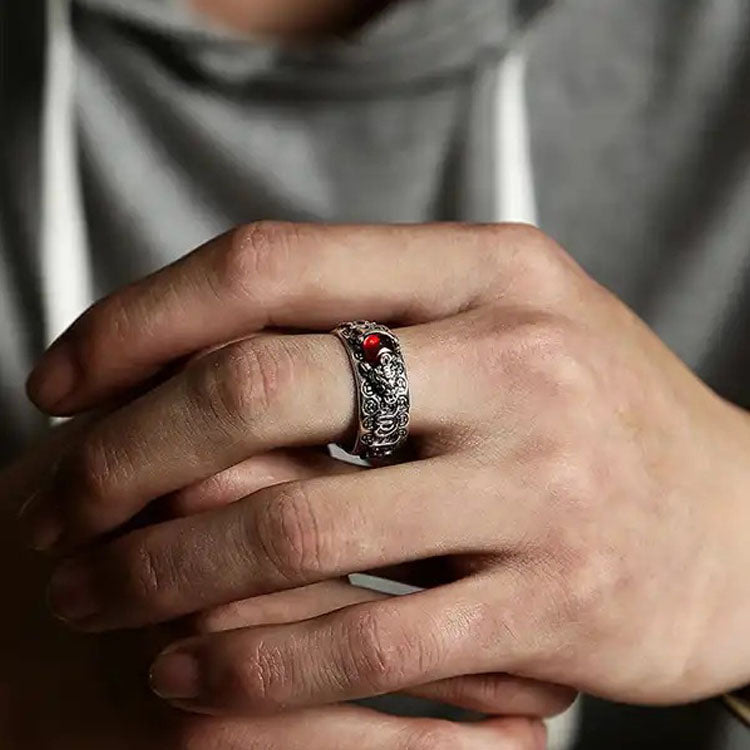 Red Garnet Stone Mantra Ring