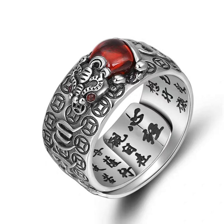Red Garnet Stone Mantra Ring