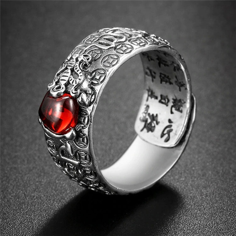 Red Garnet Stone Mantra Ring