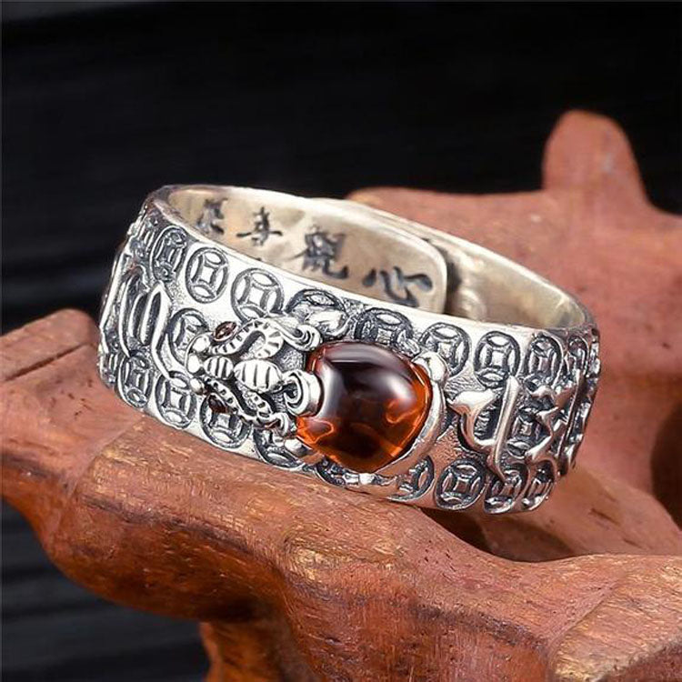 Red Garnet Stone Mantra Ring