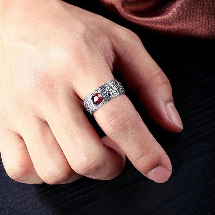 Red Garnet Stone Mantra Ring