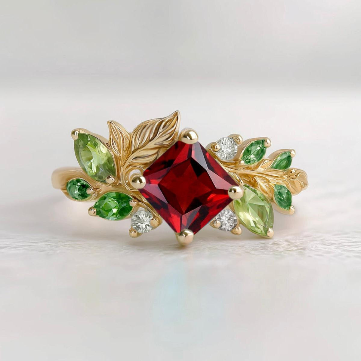 Rosalind’s Ode | Princess Cut Ruby Grand Foliage Engagement Ring