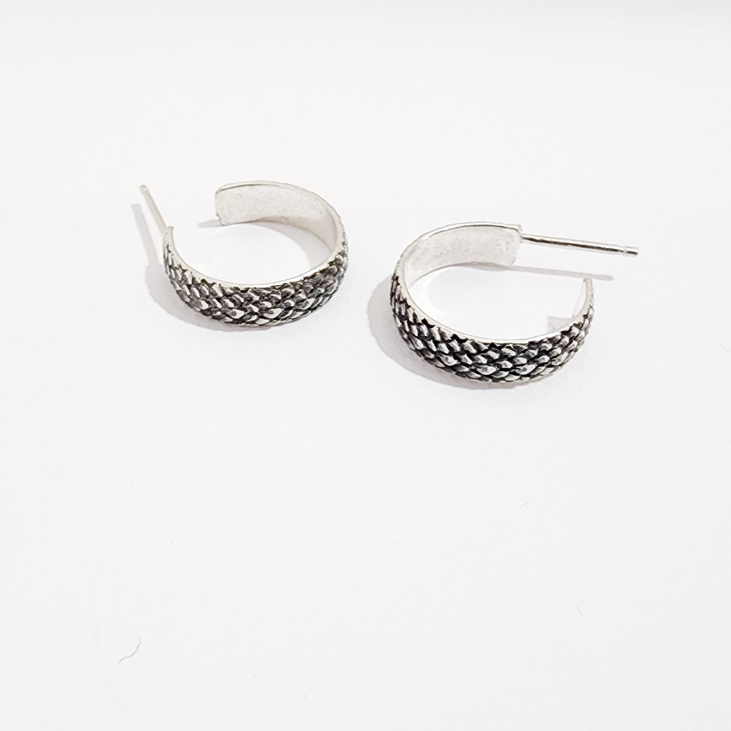 Sterling Silver Hoop Earrings with Oxidized texture