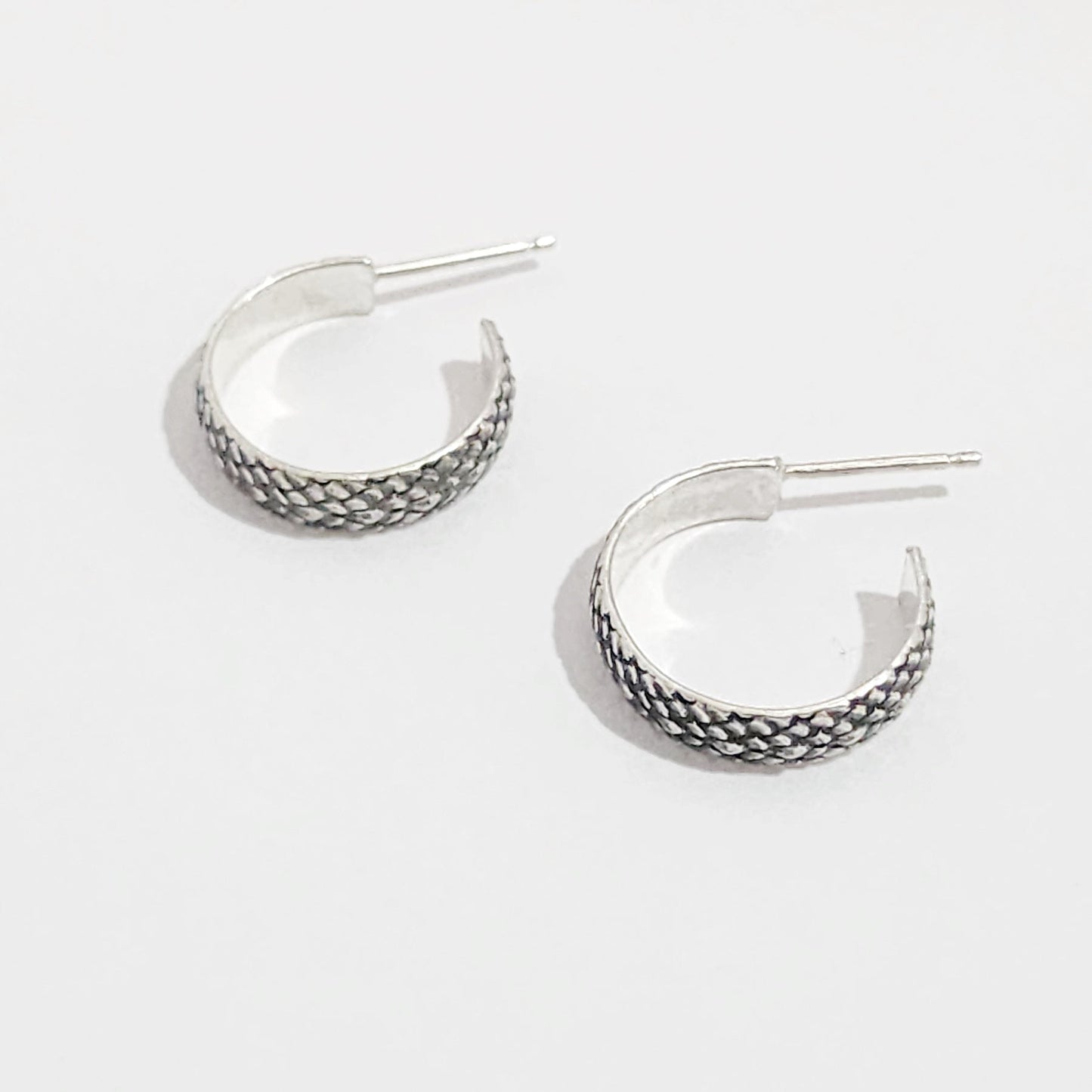 Sterling Silver Hoop Earrings with Oxidized texture