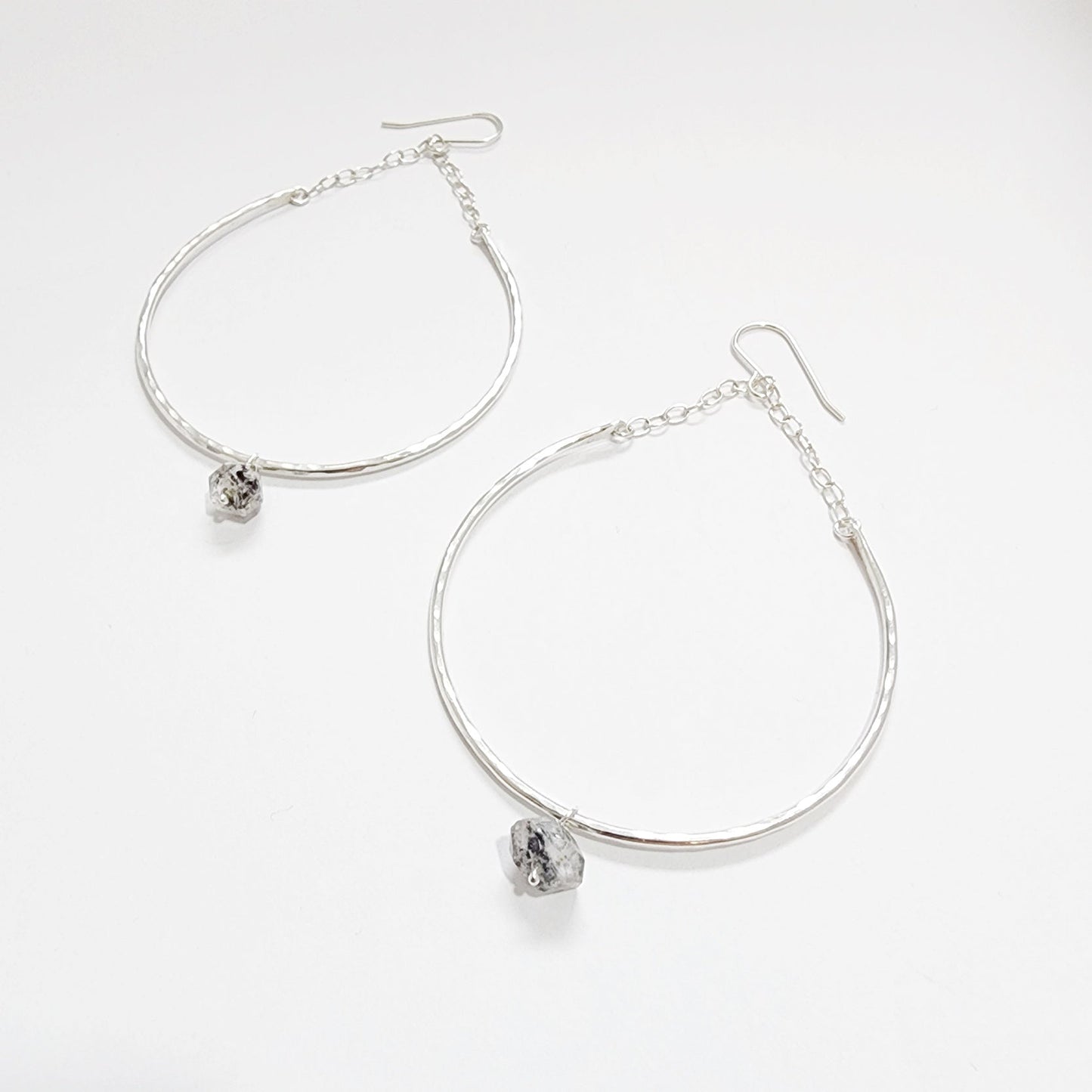 Sterling Silver Hammered Crescent and Gemstone Earrings