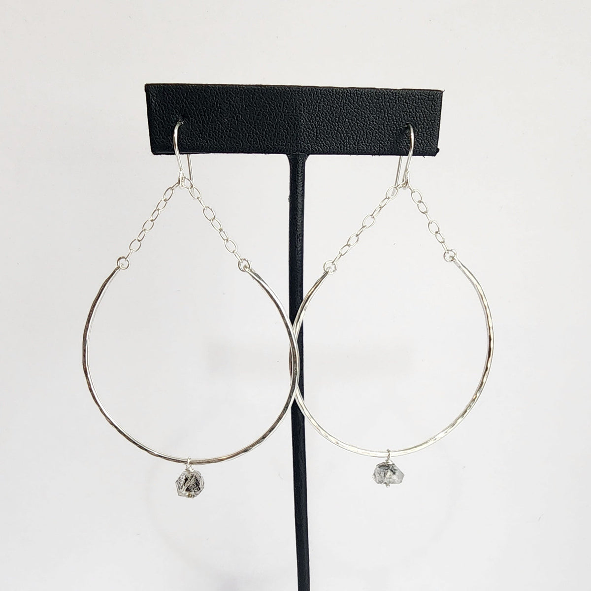 Sterling Silver Hammered Crescent and Gemstone Earrings