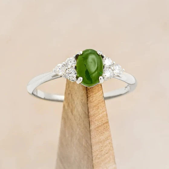 "Rhea" - Cabochon Cut Jade Engagement Ring With Diamond Accents