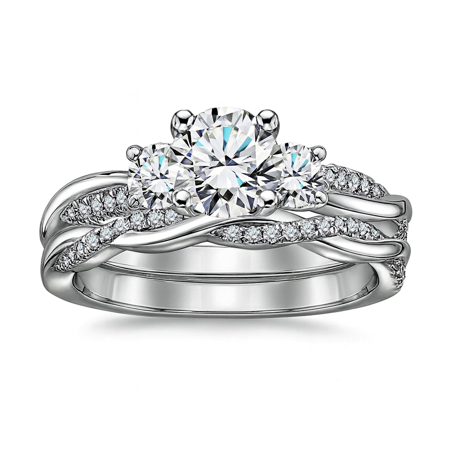 2 Ct Round Lab Diamond Twist Three Stone Bridal Set