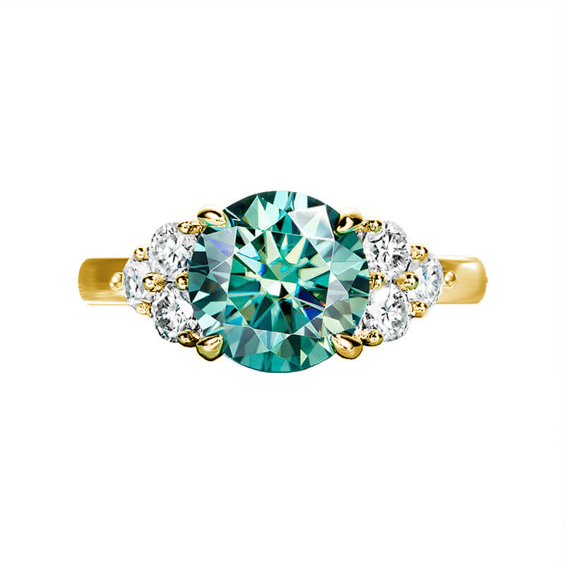 Green Moissanite Side Stone Engagement Ring