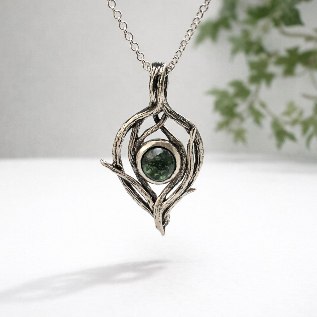 Handmade Moss Agate Pendant in Sterling Silver – Riverbend Design