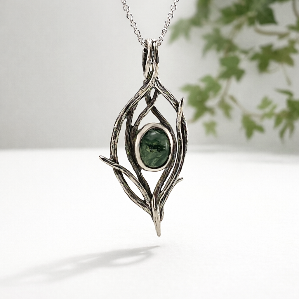 Handmade Moss Agate Pendant in Sterling Silver – Riverbend Design
