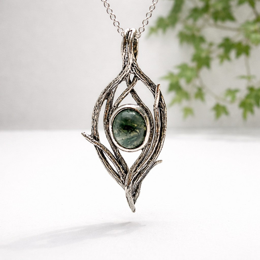 Handmade Moss Agate Pendant in Sterling Silver – Riverbend Design