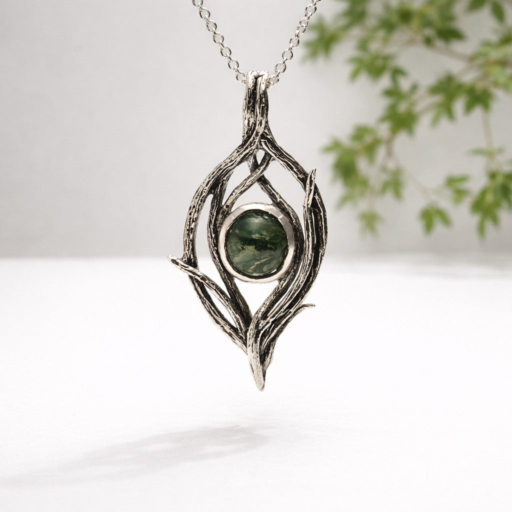 Handmade Moss Agate Pendant in Sterling Silver – Riverbend Design